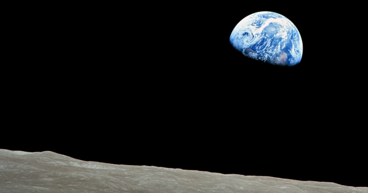 Earthrise, photographed from lunar orbit by Apollo 8