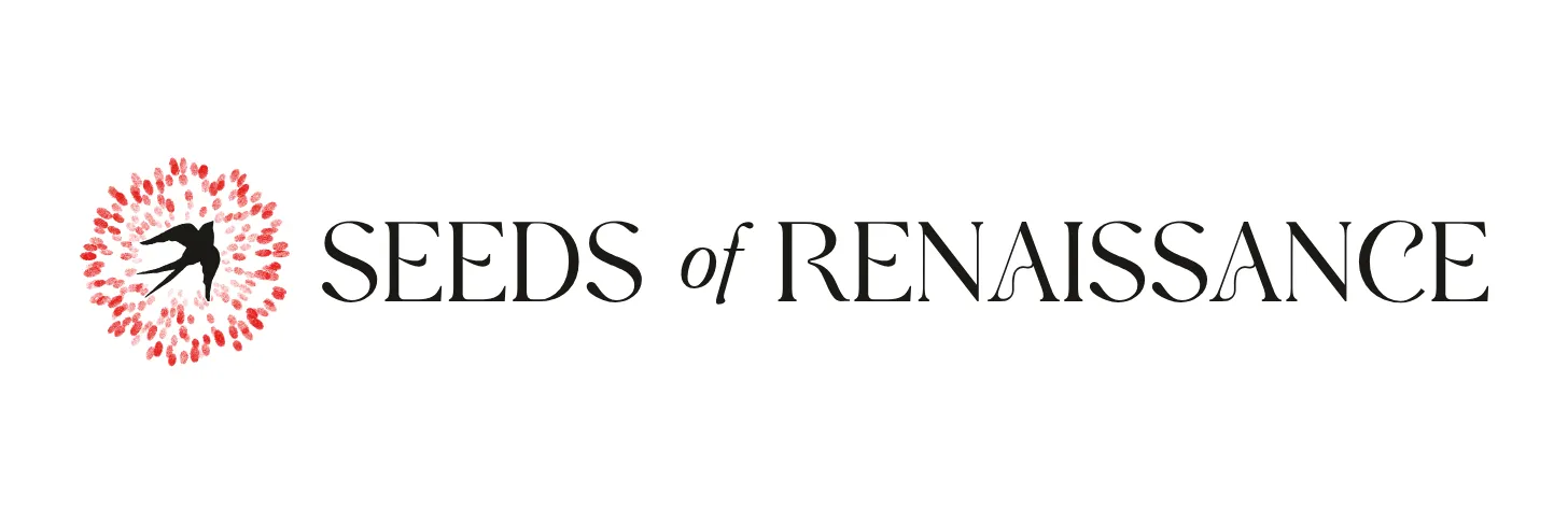 The Seeds of Renaissance mark: a swallow rising through a circle of red fingerprints