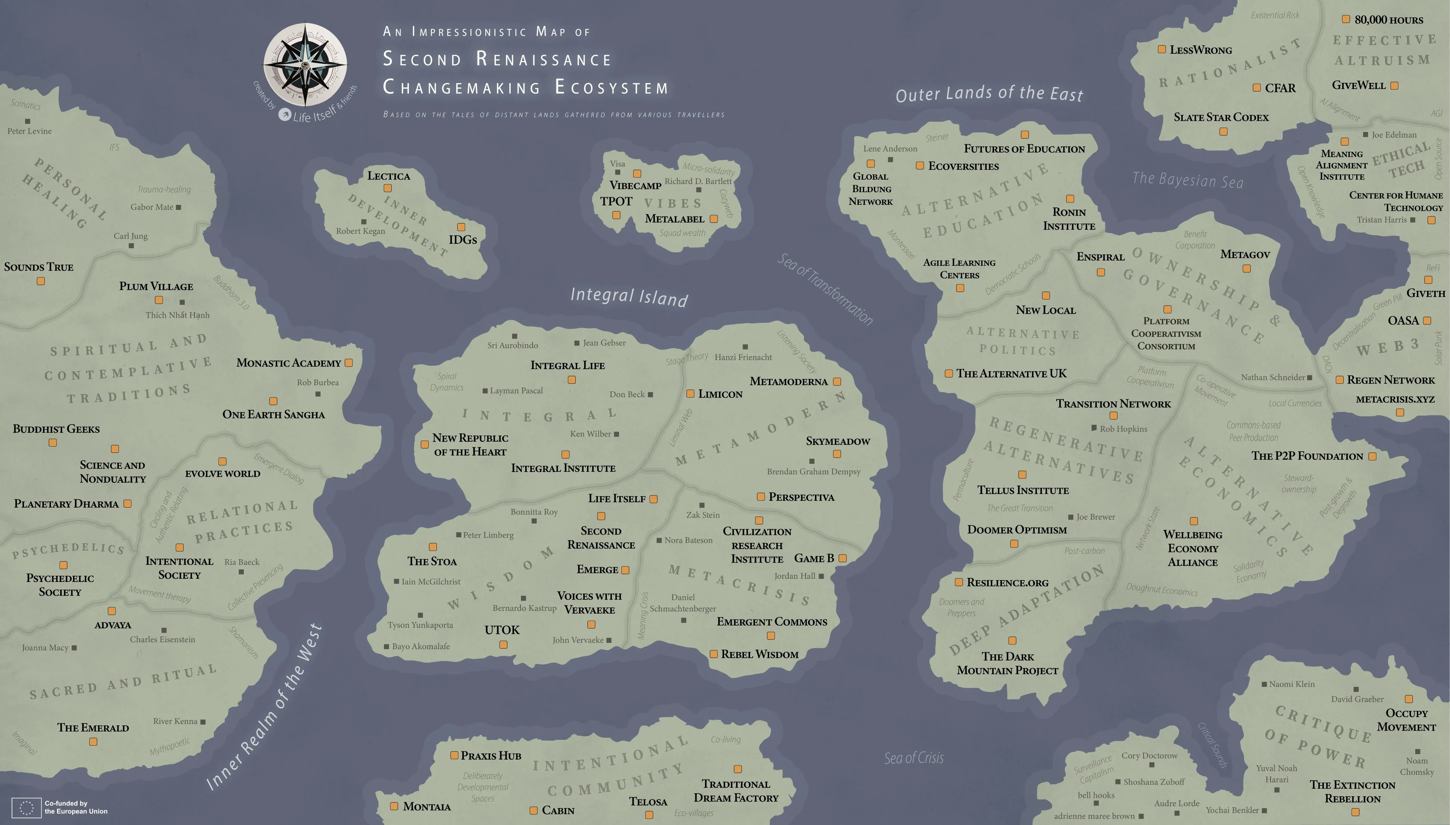 Map of the second renaissance changemaking ecosystem, made by Life Itself and friends, May 2024