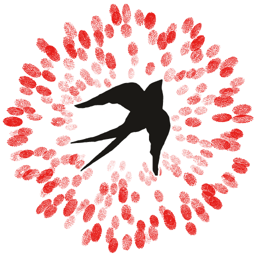 The Seeds of Renaissance mark: a swallow ringed by red fingerprints