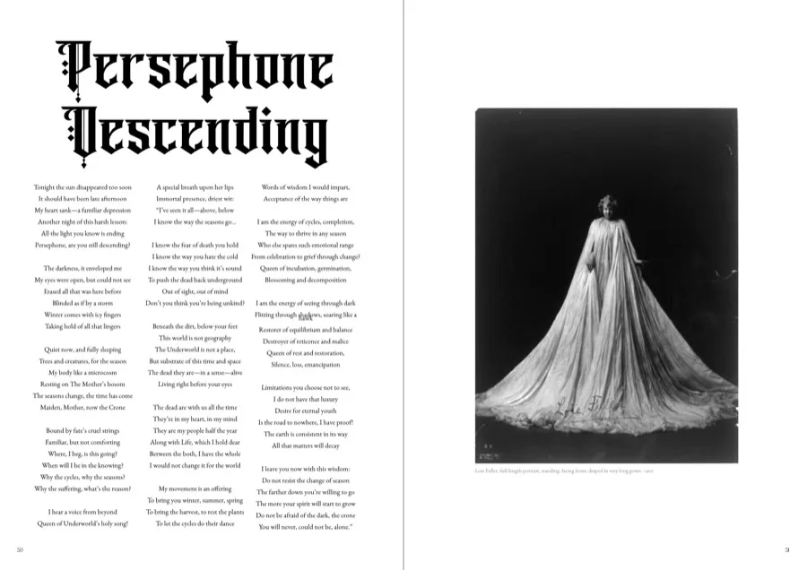 Spread, pages 50 and 51: the poem Persephone Descending