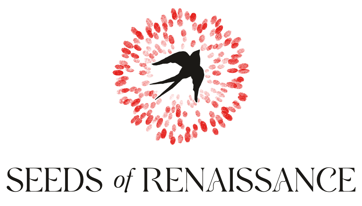 Seeds of Renaissance logo, stacked, in color